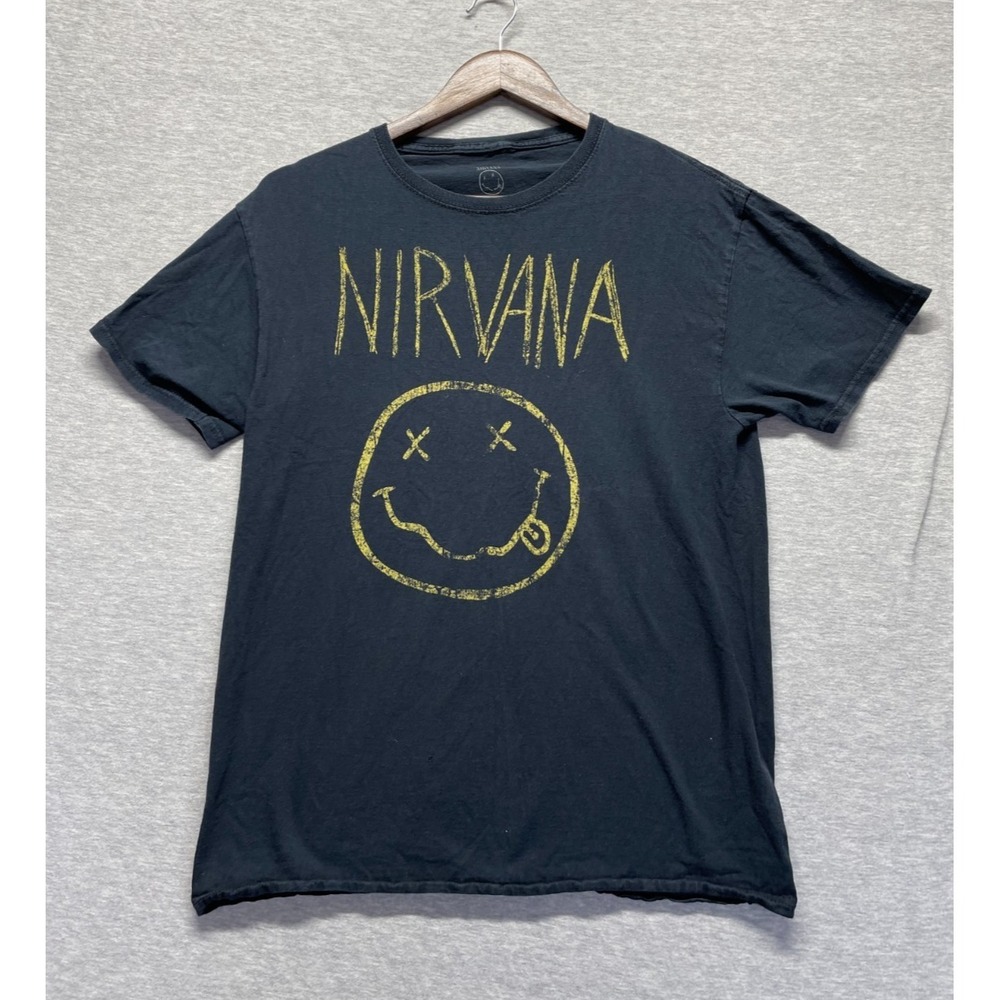 Nirvana T Shirt Mens Medium Black Graphic Print Dead Smiley Face‎ Logo Cotton